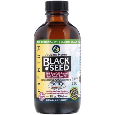 Amazing Herbs, Black Seed, на 100% чистое масло холодного отжима из семян черного тмина, 120 мл (4 жидк. унции)