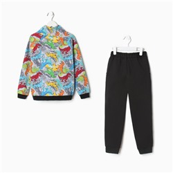 Костюм для мальчика (толстовка, брюки), цвет серый/дино, рост 92 см