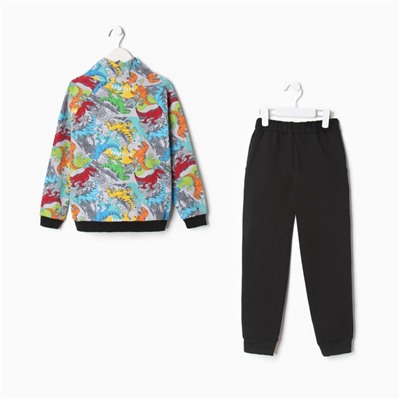 Костюм для мальчика (толстовка, брюки), цвет серый/дино, рост 92 см