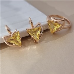 Комплект ювелирной бижутерии коллекция "Дубай" серьги и кольцо 19 р, покрытие позолота, вставка: стекло, цвет: желтый, арт.414.263-19