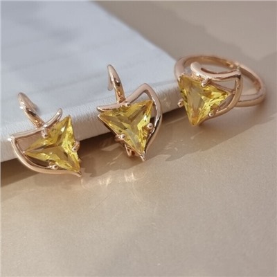 Комплект ювелирной бижутерии коллекция "Дубай" серьги и кольцо 20 р, покрытие позолота, вставка: стекло, цвет: желтый, арт.414.263-20