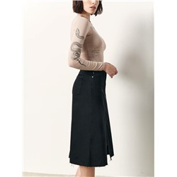 Юбки CONTE CON-611 Джинсовая юбка-midi с разрезом и необработанным краем