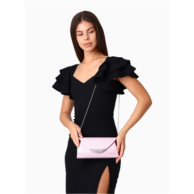 Сумка-клатч женская вечерняя на магните, на длинной цепочке, со стразами, мерцающая, розовая