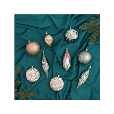 Ёлочные игрушки «Вереница», новогодние, набор 16 шт. (8 шаров, 8 сосулек), зелено - коричневый