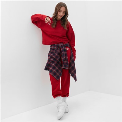 Костюм женский (толстовка, брюки) MIST Punk с вышивкой, размер 40-42, красный