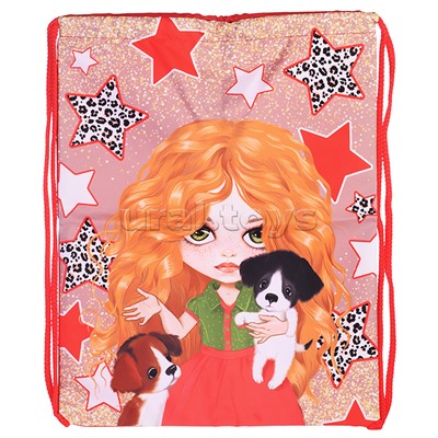 Мешок для обуви "Девочка и щенки" 1 отделение, 330х420мм, петля для подвеса, полиэстер, 210 ден