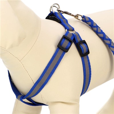 Шлейка с поводком «Плетенка», ОГ 32-48×1.5 с, поводок 115×1 см, флуоресцентная, синяя