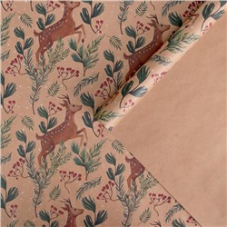 Бумага упаковочная новогодняя крафтовая «Олени», 50×70 см