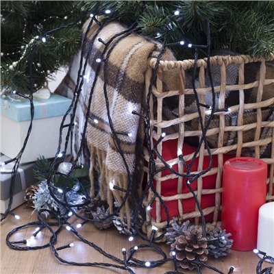 УЦЕНКА Гирлянда «Нить», 20 м, IP20, 200 LED, 220 В, 8 режимов, тёмная нить, свечение белое