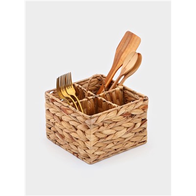 Корзинка для подачи столовых приборов Доляна «Камыш», 4 секции, 20×14 см, солома