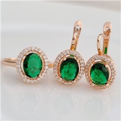 Комплект ювелирная бижутерия коллекция  "Дубай" серьги и кольцо 18 р, покрытие: позолота, вставка: фианиты, цвет: прозрачный и зеленый, арт.213.783-18