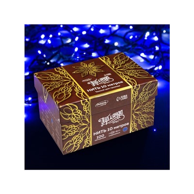 Гирлянда «Нить» 10 м, IP44, УМС, тёмная нить, 100 LED, свечение синее, мерцание белым, 220 В