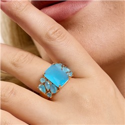 Кольцо 17 р ювелирная бижутерия коллекция "Дубай", покрытие позолота, вставка: фианиты, цвет: тиффани матовый, арт.313.351-17