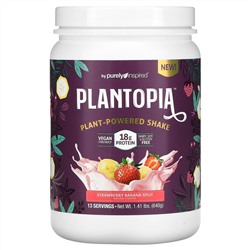 Purely Inspired, Plantopia, Plant-Powered Shake, Strawberry Banana Split, 1.41 lbs (640 g)