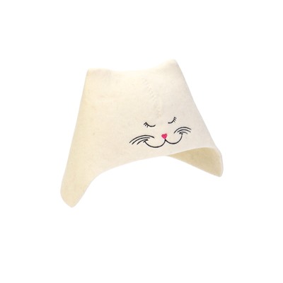 Шапка для бани и сауны, «Кошечка», полиэфир 70%, шерсть 30%, белая