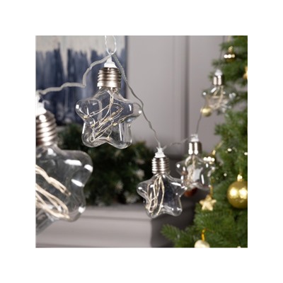 Гирлянда «Нить» 3 м с насадками «Лампочки звёздочки», IP20, прозрачная нить, 80 LED, свечение тёплое белое, 8 режимов, 220 В