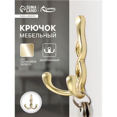 Крючок мебельный CAPPIO PIGTAIL, двухрожковый, цвет сатиновое золото
