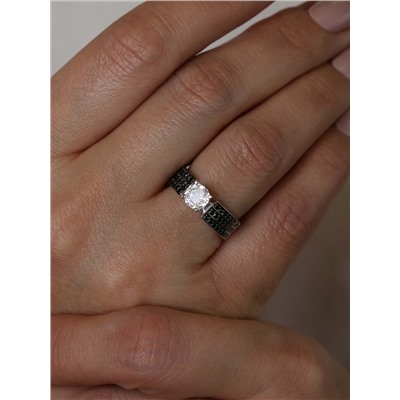 Кольцо из серебра с бриллианитом и фианитами родированное 212-10-086р