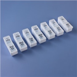 Таблетница - органайзер «Неделька», со съёмными ячейками, утро/вечер, 18.8×9×3 см, 7 контейнеров по 2 ячейки, белая