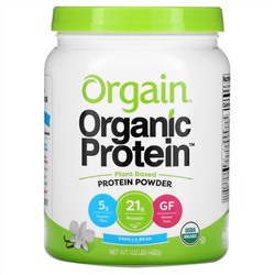 Orgain, Organic Protein Powder, Plant Based, Vanilla Bean, 1.02 lb (462) g