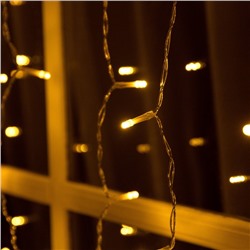 УЦЕНКА Гирлянда «Занавес» 2×1.5 м, IP44, прозрачная нить, 280 LED, свечение тёплое белое, 8 режимов, солнечная батарея