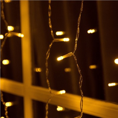 УЦЕНКА Гирлянда «Занавес» 2×1.5 м, IP44, прозрачная нить, 280 LED, свечение тёплое белое, 8 режимов, солнечная батарея