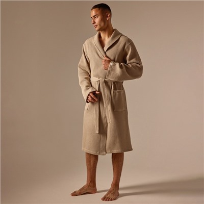 Халат вафельный мужской SL HOME: Basic «Саббиа», размер M, хлопок 100%, коричневый