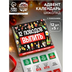 Адвент календарь новогодний «12 поводов», шоколад 12 шт. по 5 г