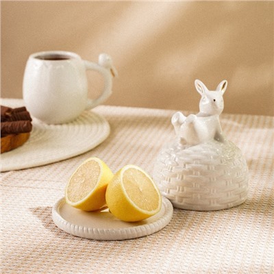 Лимонница SL Home «Лесные кролики», 14×14.5 см, керамика, белая