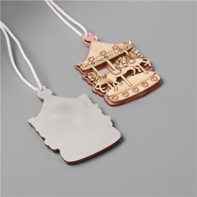 Декор для творчества дерево, пластик «Карусель с лошадками», зеркальный, набор 2 шт., 3.2×5.1 см