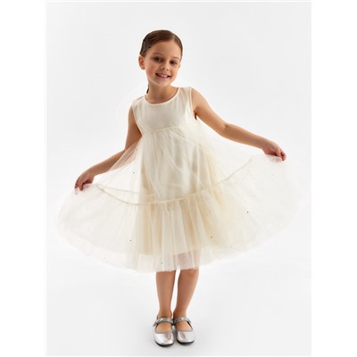 Платье нарядное для девочки MINAKU: PartyDress, рост 116-122 см, цвет молочный
