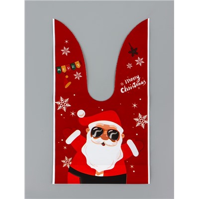 Пакет подарочный новогодний, полиэтиленовый с ушками «Дед Мороз в очках», МИКС, 13×23 см