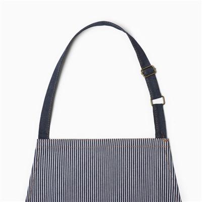 Фартук «Этель» джинсовый в полоску, синий, 65% хлопок, 35% п/э