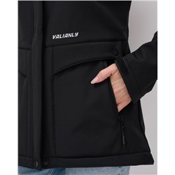 Ветровка спортивная женская с капюшоном softshell черного цвета 9566Ch