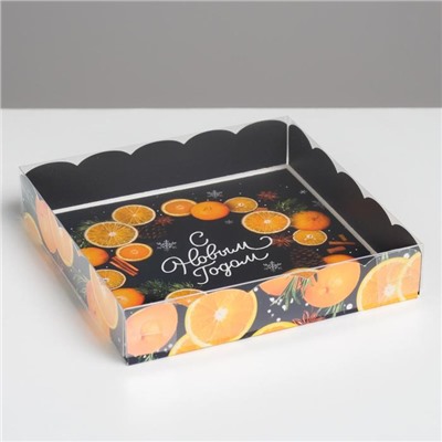 Коробка для кондитерских изделий с пластиковой крышкой «С Новым годом», 15×15×3 см