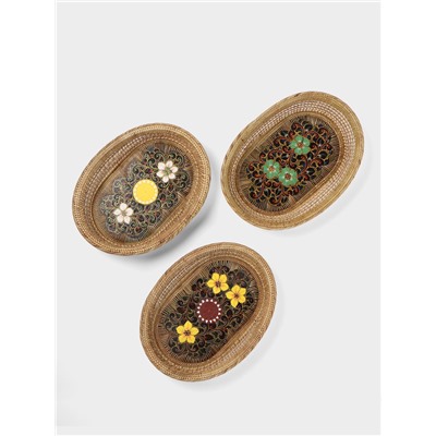 Корзинка плетёная из ротанга «Цветы 2», 34×26×7 см, МИКС