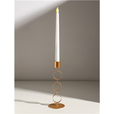 Подсвечник на 1 свечу «Три кольца», d=2.5 см, металл под золото, 7.5×7.5×21 см