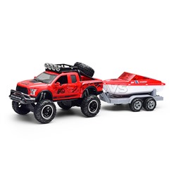 Машина с прицепом и лодкой (свет, звук) в коробке