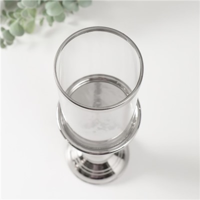 Подсвечник на 1 свечу «Лира», керамика, стекло, d=8 см, серебро, 9.3×9.3×34 см