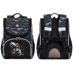 Рюкзак 1-4 класс школьный RAm-585-11/2 "Дино" черный-серый 25х33х13 см 8л+ сумка для сменной обуви GRIZZLY
