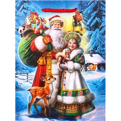 Пакет подарочный новогодний ламинированный, «Дед Мороз с подарками», 18×10×22.3 см