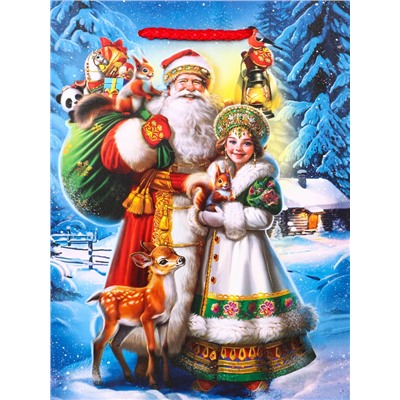 Пакет подарочный новогодний ламинированный, «Дед Мороз с подарками», 18×10×22.3 см