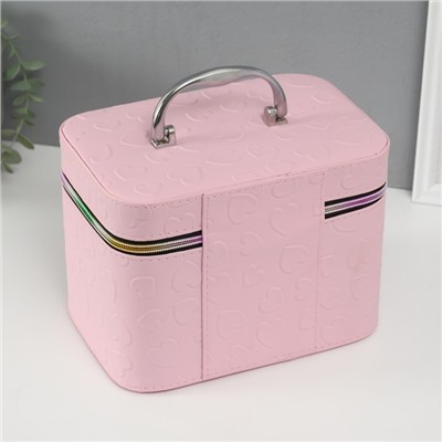 Набор шкатулок для украшений с зеркалом «Сердца», 3 шт., искусственная кожа, св. розовая