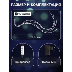 Гирлянда «Конский хвост» 10 нитей по 1 м, IP20, серебристая нить, 100 LED, свечение белое, 8 режимов, 12 В