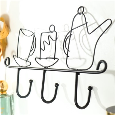 Крючки настенные «Чаепитие», декоративные металл, чёрный, 18.5×4×28.5 см