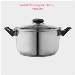 Кастрюля Доляна «Чёрная ночь», 2.2 л, с крышкой, капсульное дно, нержавеющая сталь