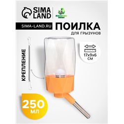 Поилка для грызунов, 250 мл, крепление-пружинка, оранжевая