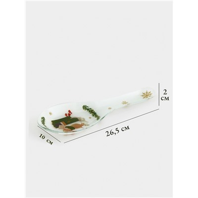 Подставка под ложку Доляна «Новогодние зверята», 26.5×10×2 см, стекло, белая