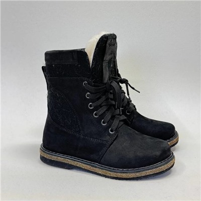 Ботинки женские черные, крейзи, чёрный войлок на войлочной подошве