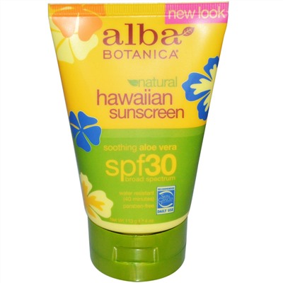 Alba Botanica, Натуральный Гавайский солнцезащитный крем, фактор защиты SPF 30, 4 жидких унций (113 г)